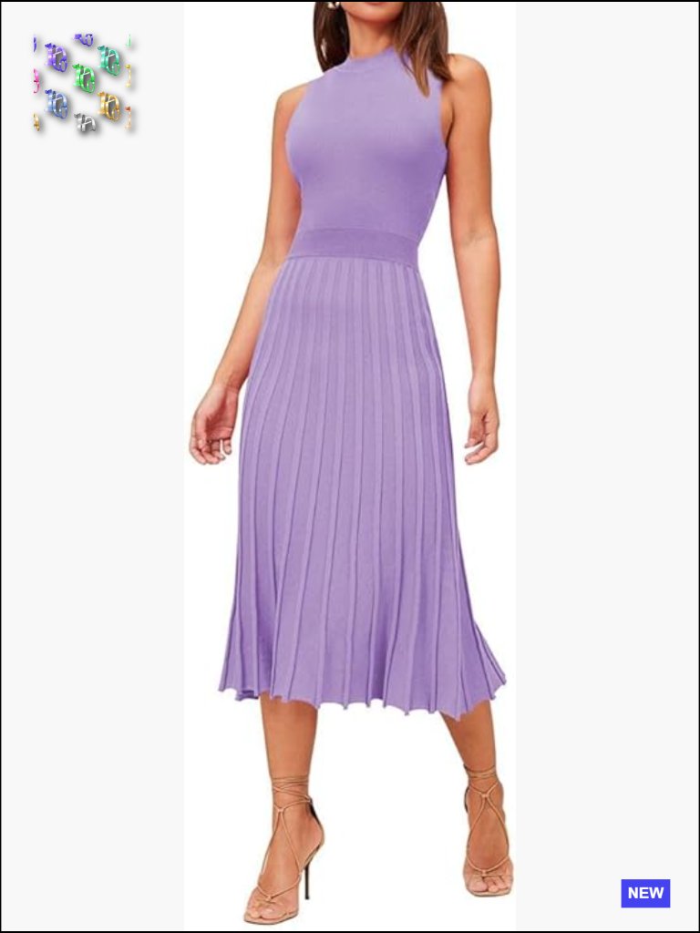 Crew Neck Sleeveless Bodycon Pleated Ribbed Swing Knit Midi Dress